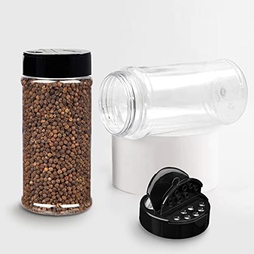 Royalhouse 6 pacote de 16 oz de frascos de especiarias com tampa preta, recipientes de garrafa de plástico transparentes e seguros com tampas de shaker para armazenar especiarias, ervas e pós de tempero, BPA livre, fabricado nos EUA