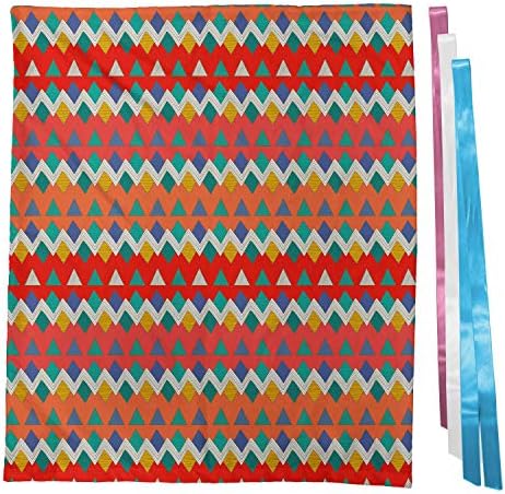 Bolsa de presente de tecido tribal lunarable, padrão geométrico com zigue -zague e triângulos desenhados à mão Arranjo de esboço, presente saco para festas de nascimento com 3 fitas, 27, multicoloria
