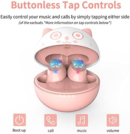 True Fearbuds sem fio para crianças Kitty rosa no ouvido Bluetooth 5.1 com microfone, baixo profundo, Protecção à prova d'água IPX5 Esporte de voz alto com estojo de carregamento para exercícios de ginástica ao ar livre