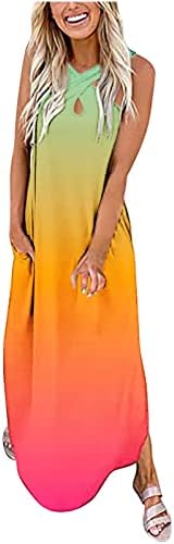 Mulheres verão Casual Maxi Vestidos Crossover Hollow Out Long Sundress com bolsos TIY Dye Floral Flowy Vestido