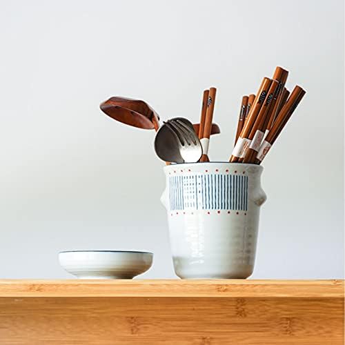 Guangming - suporte de talheres de estilo japonês, vaso de armazenamento de utensílios de cozinha cerâmica para colheres, espátulas e talheres, branco