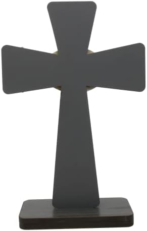 Needzo Cruz de madeira rústica com Jesus Fish Symbol Center, casa religiosa ou decoração de escritório para prateleiras, mesas