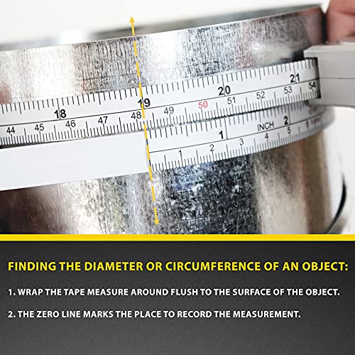 Medida perfeita de fita de circunferência de diâmetro PI - fita imperial e métrica Medida de 1/2 polegada por 12ft / 3,5m - Uso para medir objetos cilíndricos - Modelo DCT120