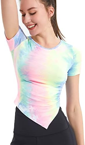 Mangas curtas femininas ioga tops camisas de exercícios do exercício de camisetas atléticas de camiseta atlética