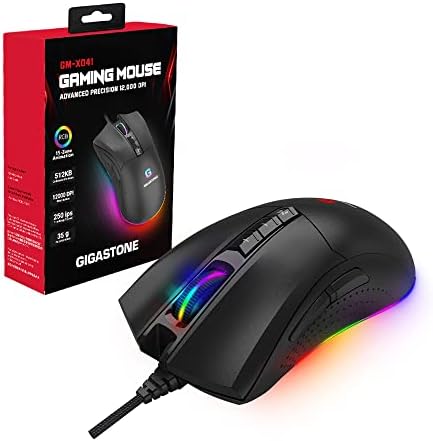 Mouse de jogos Gigastone com 12000 dpi ajustável, luz de fundo RGB, sensor óptico, 8 botões programáveis, mouse de jogos RGB com 512kb de memória a bordo, mouse de jogos com fio para Windows 7 e UP