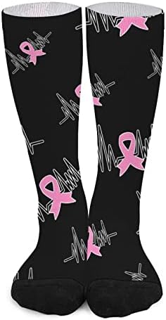 WeedKeyKat Câncer de mama Câncer de mama Pink Ribbon Heartbeat Socks Rodty Funny Print Graphic Casual Modery espessura para o outono da primavera e inverno