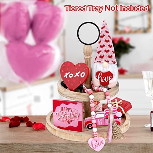 Decoração do Dia dos Namorados de Colovis, 5pcs Decoração de bandeja em camadas de dia dos namorados, Xo Love Wooden