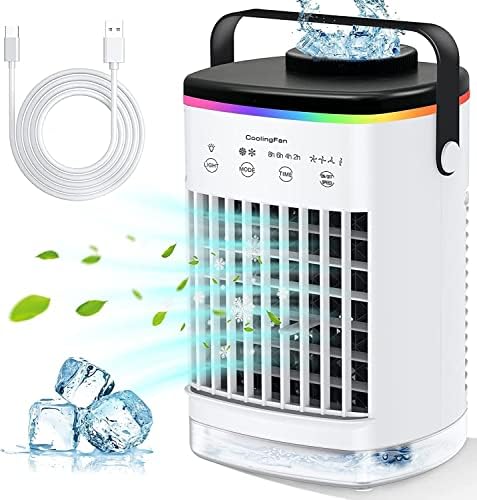 Filador de resfriamento de ar condicionado portátil, refrigerador de ar evaporativo para quarto, 4 velocidade do vento e 7