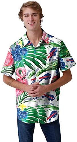 Logotipo da equipe da NFL da Foco Men Floral Aloha Button Tropical Up camisa, Flamingo, Média