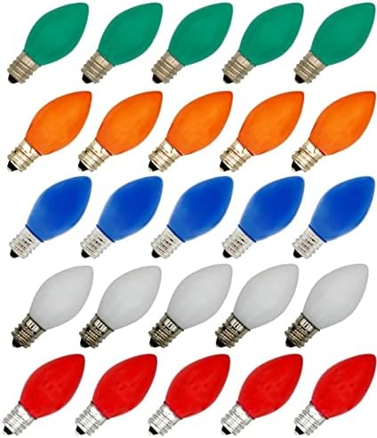 Lâmpadas de reposição roxa de 25 pacote C7 para cordas leves de Natal, lâmpadas vintage LED de cerâmica de 0,7W para luzes