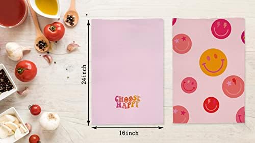 2 peças choque rosa preppy fofo rosto de cozinha toalhas de prato pano de prato, citação inspiradora Escolha Happy absorvente