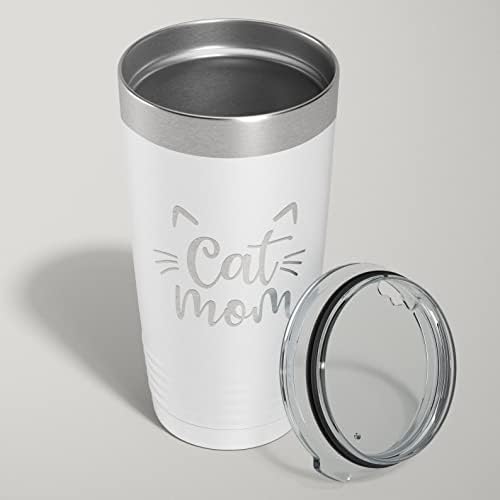 Cat Mom Gifts 20oz gato Tumbler isolado aço inoxidável Tumbler de gato com canecas de gato de tampa para amantes de gatos viagens de