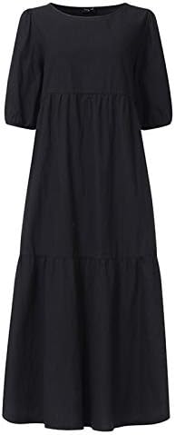 Uikmnh feminino halva reta de manga de verão Solid Solid abaixo do vestido maxi de tamanho mais tamanho