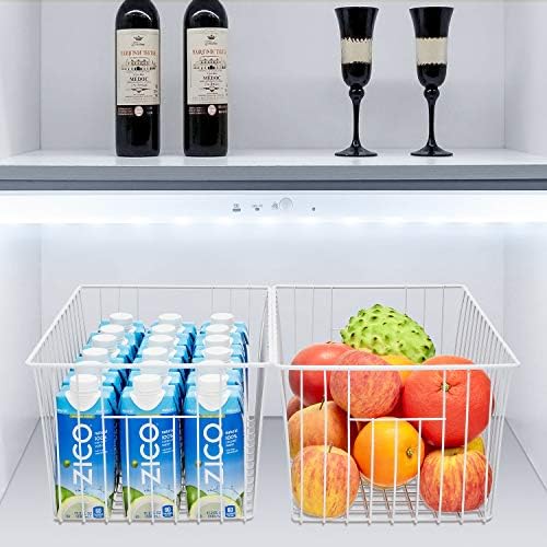 Cestas de armazenamento de arame de congelador de 16 polegadas, caixas de geladeira doméstica com alças embutidas para