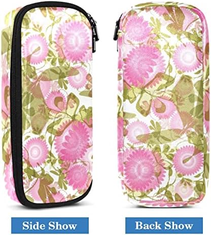 Caixa de lápis Guerotkr, bolsa de lápis, capa de caneta, bolsa de caneta, bolsa de lápis pequena, padrão de folhas de flores rosa padrão