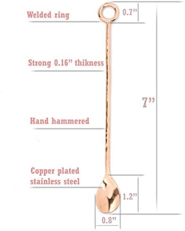 Mistura de cobre Conjunto de colheres de 2 - colheres de barra de aço inoxidável de cobre com anel elegante por cima. - colher de agitação de cobre para Moscow Mules