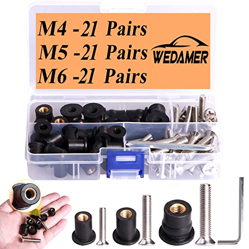 Wedamer 126pcs Neoprene Poço de poço kit M4 M5 M6 com parafuso de aço inoxidável M5 Poço de borracha Poço de caiaque parafusos de cobre de bronze kit de nozes para caiaques de moto para motocicletas acessórios de pára -brisas marinhos