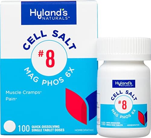 Hyland Naturals No. 8 Salt Cell Salt Phos 6x, alívio da PMS, alívio homeopático natural da dor menstrual e sintomas de cãibras musculares, relaxante muscular, comprimidos de dissolução rápida, 100 contagem