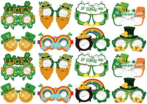 PretyZoom 16 PCS PATRICKS Party Party Eyeglasses Funny Paper Glasses Eyewear Festive Fotive Props St. Patricks Day Costume Acessórios