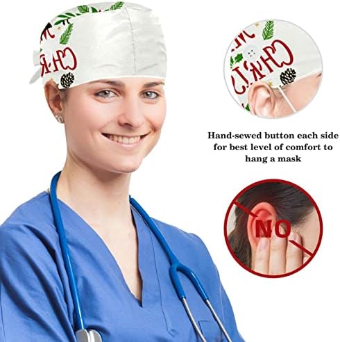Enfermeiro limpar as mulheres cabelos longos, uma árvore de natal, árvore de natal tampa de trabalho com botão e