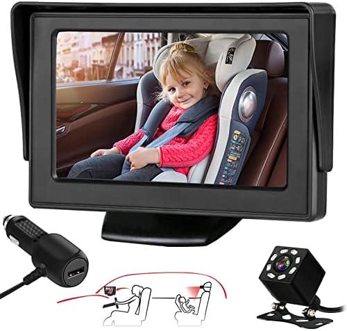 Espelho de carro de bebê, monitor de câmera do carro bebê com exibição de visão noturna de 4,3 '' e a câmera do assento do carro para