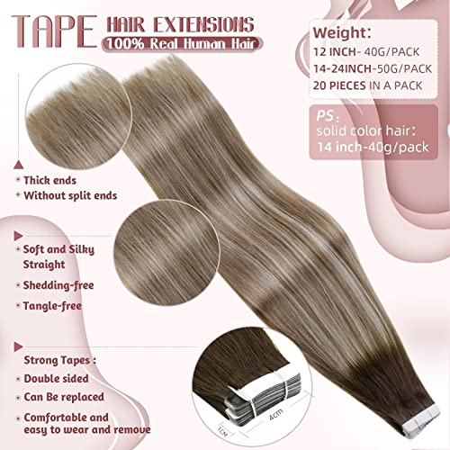 Extensões de cabelo de Hetto Nano Breads ombre #3/8/22 22 polegadas 50g 50s e fita em extensões de cabelo REAL CABE