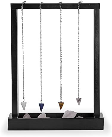 Hukalw Moon Fase Pendulum Display Stand com bandeja, suporte de cristal de madeira wiccan para cima 8 pêndulo, pingente