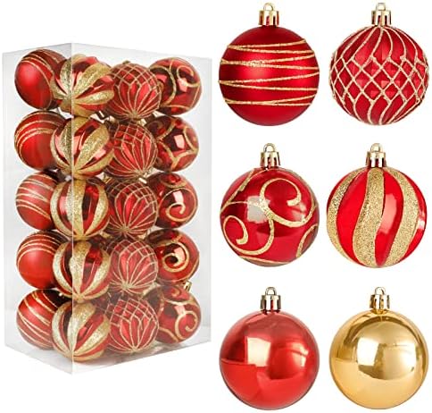 30 PCS Ornamentos de bola de Natal Decorações de árvores, 60mm/2,36 Classic Red e Gold Surveds Surveda Bulbos de Natal Ornamentos para Decoração de Grinalsa de Holiday Tree Holiday de Natal
