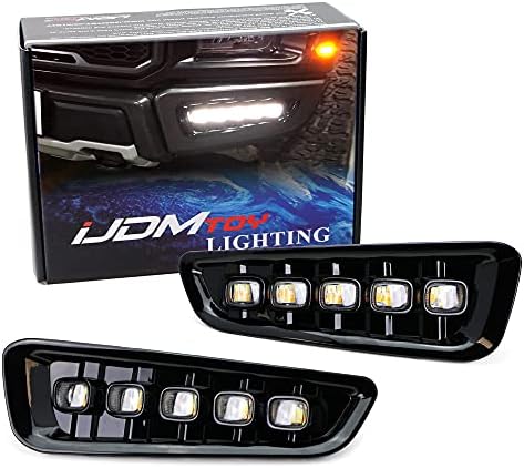 ijdmtoy branco/ âmbar switchback led drl nevoeiro kit de luz compatível com 2017-2020 Ford Raptor, montagem de 5 lâmpadas