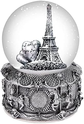 Deliway Eiffel Tower Snow Globe toca 8 músicas clássicas, 100mm Music Snowglobes Cavalos Cavalos Base Presentes colecionáveis