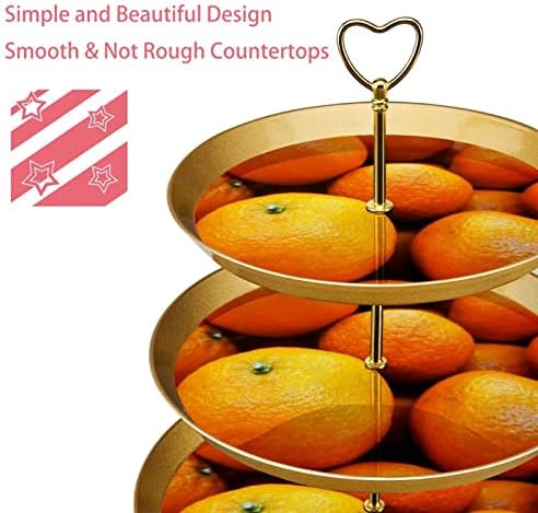 3 Placa de fruta de cupcake de 3 camadas de sobremesa Plástico para servir suporte de exibição para casamento de aniversário Decorações de festa do chá de chá de bebê redondos, laranjas