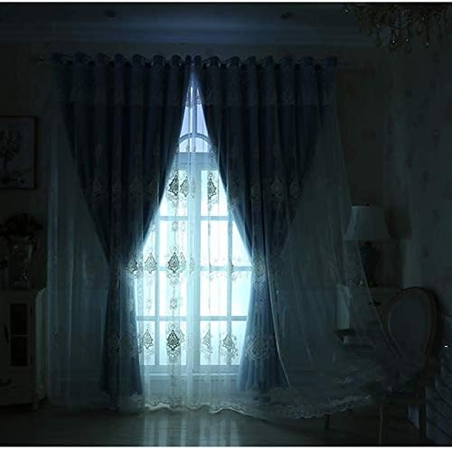 Cortina de blecaute, 2 camadas de renda sofisticada cortina de sombreamento bordado de renda, com sobreposição de tule sobreposição