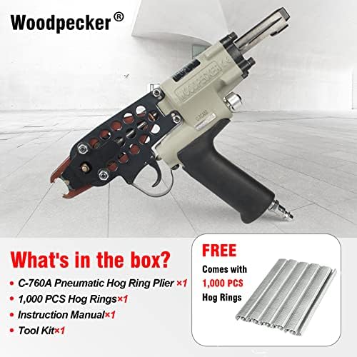 Woodpecker C-760A 16 bitola pneumática C Kit de pistola de anel C 1/2 polegada Coroa, 3,0-4,8 mm Diâmetro de fechamento Ring Ring Power Power C Ring Gun Gun Gun para esgrima, colchão, gaiolas