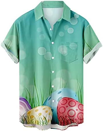 Camisas de Páscoa para homens Ovos de Páscoa engraçados Coelhinho Tees impressa com bolsos Botão de tamanho de pluk
