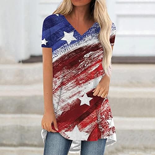 4 de julho camisetas camisetas para mulheres de manga curta v túnicas de pescoço tópicos de bandeira americana listras tie-dye camisetas patrióticas camisetas