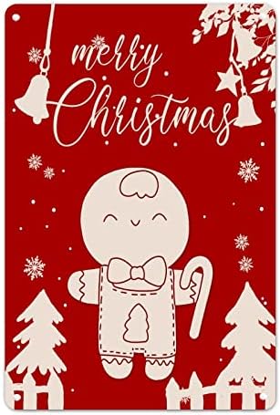 Gingerman Doll Silhouette Metal de Natal Sign Snowflake Wrinalh Bordado vermelho Sinal de estanho de estanho de estanho de Natal chique pendurado na parede chique personalizada para o corredor da sala de estar Motorhomes 12x8in