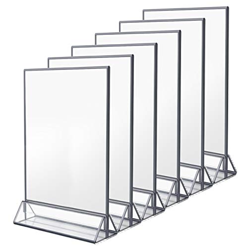 NIUBEE 6PACK 8.5X11 Porta de placa acrílica clara com bordas de lasca e suporte vertical, titulares de menu de mesa dupla face quadros