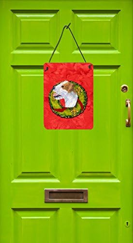 Tesouros de Caroline SS4191DS1216 Jack Russell Terrier Cristmas Wreath Wall ou porta pendura de estampas, placa de alumínio de parede de parede de banheiro da parede de banheiro decoração de casa da porta da frente, Placa da porta da frente,