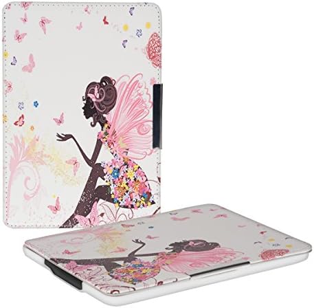 Case Kwmobile Compatível com Kindle Paperwhite - Case PU E -Reader Tampa - Fairy Butterflies multicolorida/rosa escuro/branco
