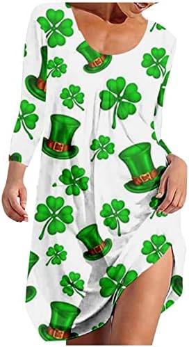 Nokmopo Mulheres vestidos de manga comprida moda casual pescoço de St. Patrick Imprimir vestido casual de manga longa
