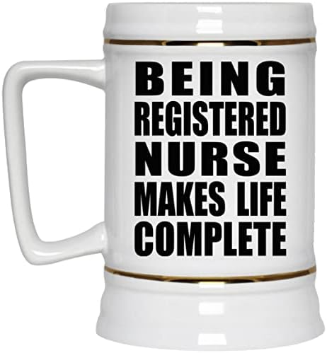 Designsify Ser registrado enfermeiro torna a vida completa, 22 onças de cerveja caneca de tanque de cerâmica com alça para