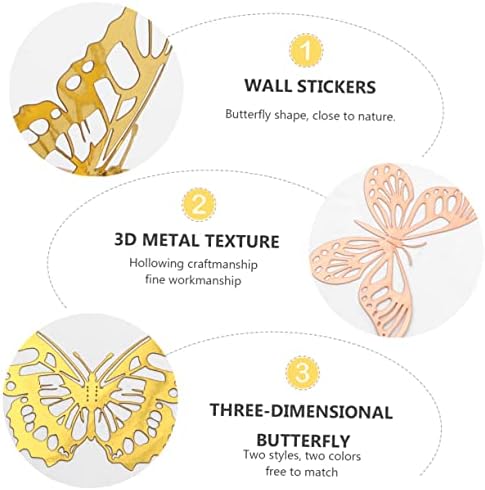 Veemoon 4 conjuntos 3d adesivo de borboleta de metal de metal adesivo de metal adesivo para crianças adesivos murais removíveis Decalques de parede de quarto adesivos de parede de animal adesivo de arte