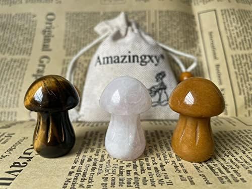 Amazingxy 3 pcs cogumelo cristal cura natural cogumelos de cristal escultura pedras preciosos para chakra reiki yoga decoração
