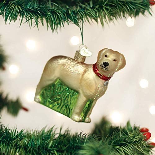 Coleção de cães de Natal do Velho Mundo Ornamentos soprados para a árvore de Natal Laboratório amarelo em pé