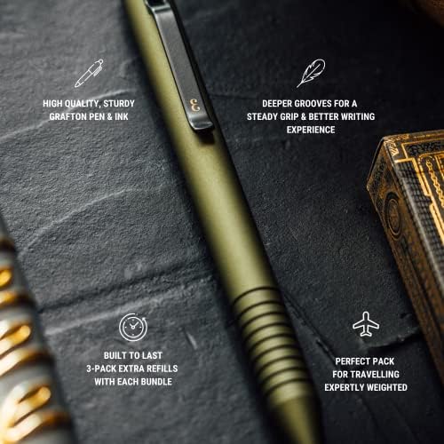 Everyman New Super Matte Od Green Grafton Pen & Ink Bundle - Luxo Recosões de EDC com 3 pacote de 3 pretos de gel de metal preto .7mm Reabilições
