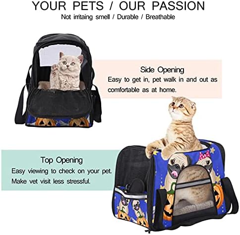 Pet Transportador Halloween cães pug com abóboras de abóboras macias portadoras de viagem para gatos, cães de cachorro