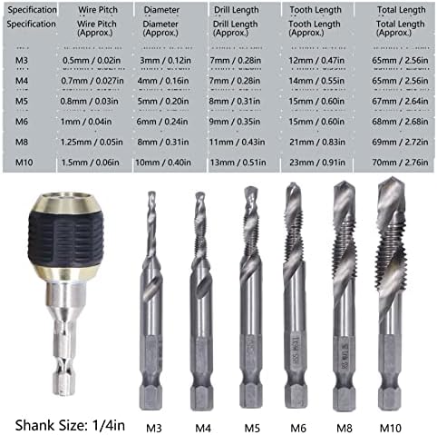 Conjunto de toque de combinação, torneiras hexápicas Bitt Better Remoção de chip Resistência à ferrugem 1/4in Hasths para tocar