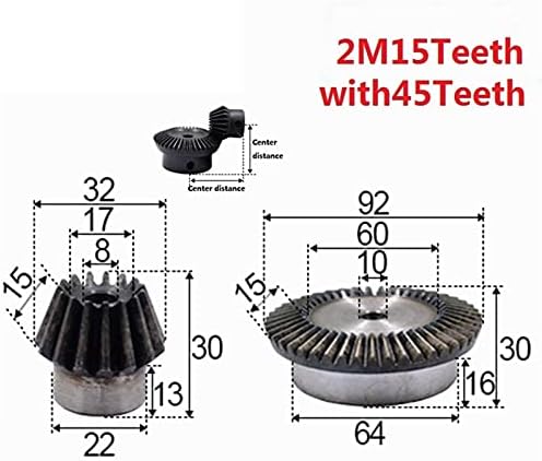 PIU-S 2pcs 1: 3 Moduul de engrenagem chanfrada 2 Modulus 15 dentes Hole de 8mm 45t Diâmetro interno 10mm 90 graus comutação de aço engrenagens de aço S-PIU