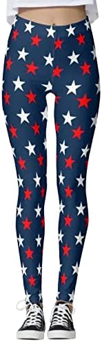 Leggings de cintura alta para mulheres EUA 4 de julho Sem vertigação de barriga atlética Controle de bandeira dos EUA Ginástica Leggings perfeitas