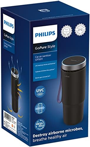 Philips Gopure GP5611 Purificador de ar HEPA portátil pequeno com purificação de UVC LED, para carro, caminhão, trailer/campista, redução